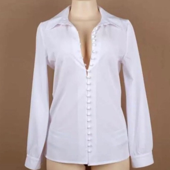 ❤️❤️❤️ ⭐️White Top Classy Preppy Cute Hot Office - Picture 5 of 5